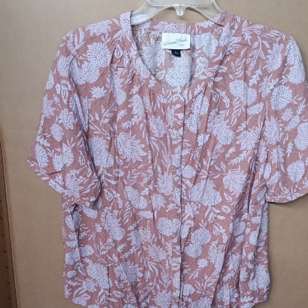 Universal Thread Women's Floral Blouse in Pink and White